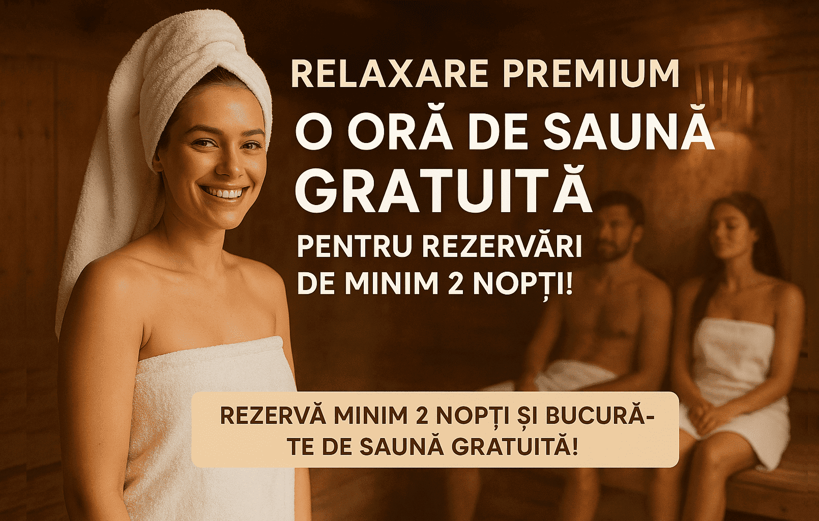 🧖‍♀️ RELAXARE PREMIUM: O oră de saună GRATUITĂ pentru rezervări de minim 2 nopți!
